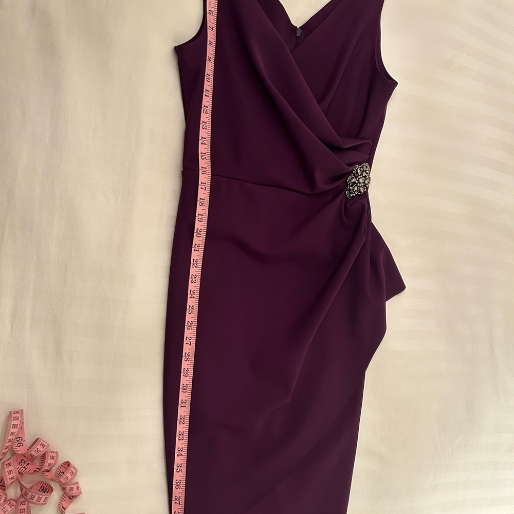 Alex Evenings Dress Rich Purple Faux Wrap, Ruched Size 10 - Picture 7 of 13